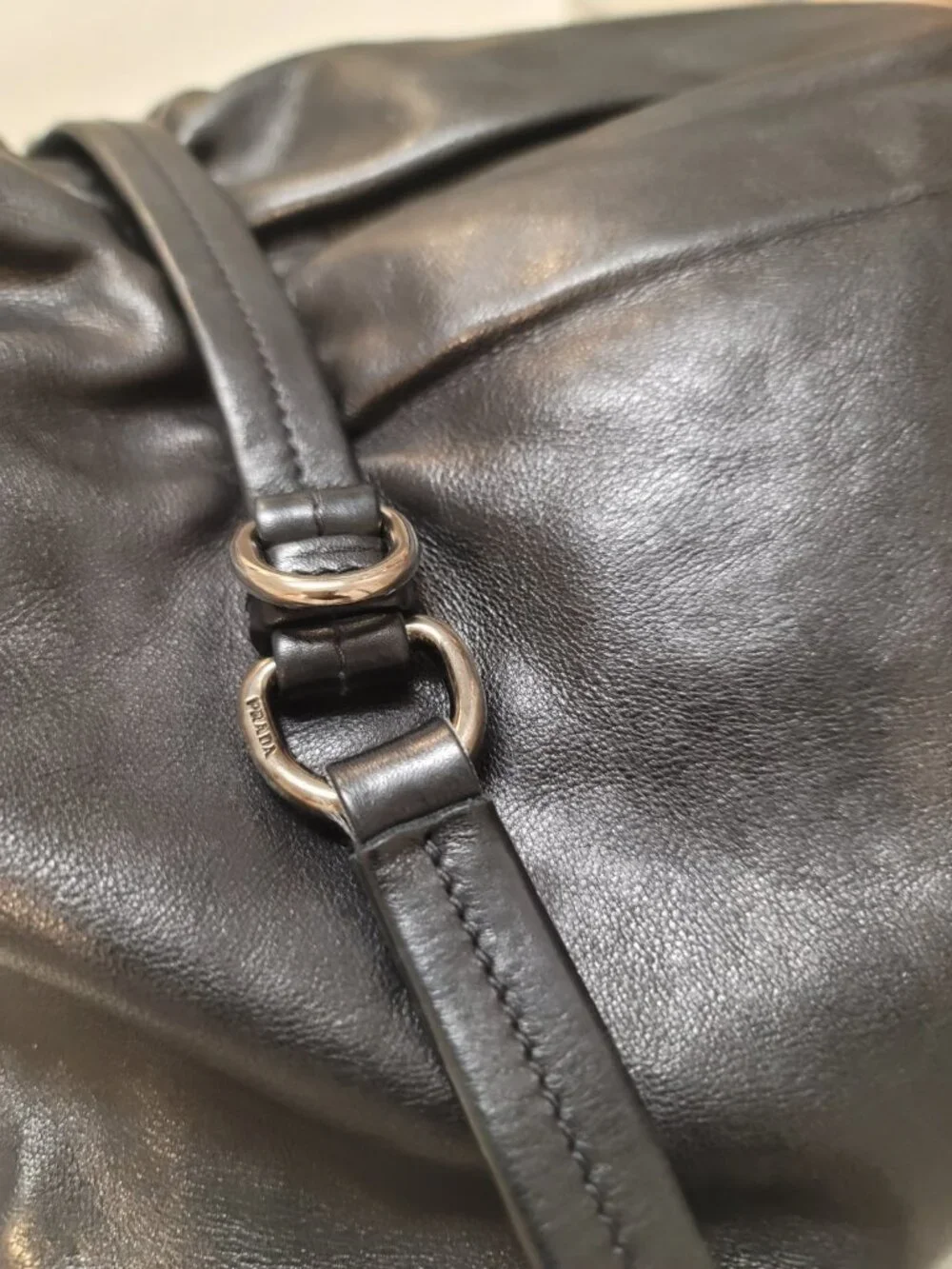 PRADA Milano Italy Black Tessuto-Vitelli Push-lock Easy Shoulder Bag Vintage - Picture 13 of 16